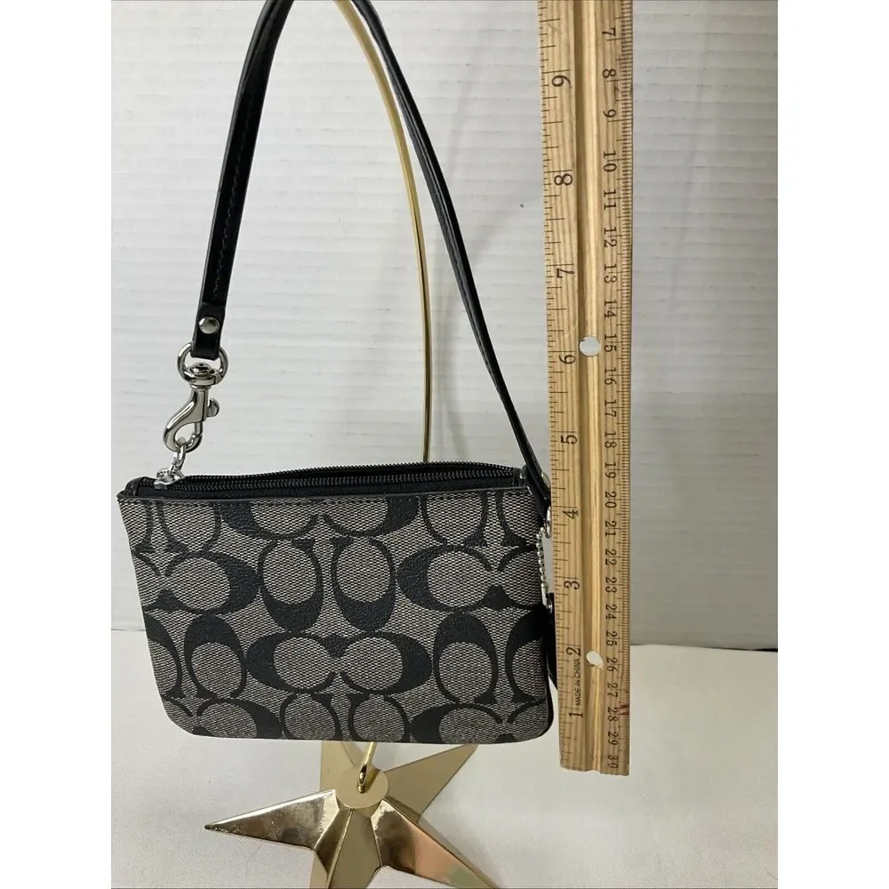 Coach Peyton Signature Small Wristlet Gray‎ and Black w/Strap